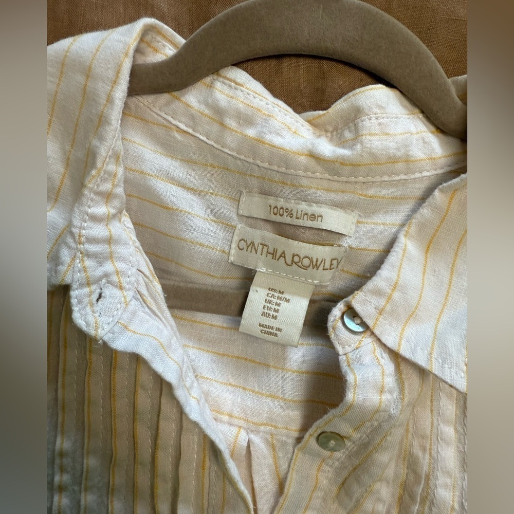 Cynthia Rowley linen Cream and Gold Linen popover Tunic top - Picture 5 of 10